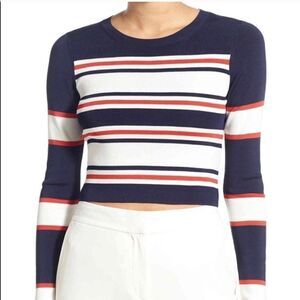Trouve navy striped long sleeve knit crop top